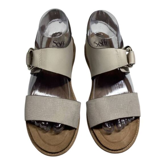 Sofft Bijou Open Toe Sandal Beige | Comfort Leather Wedge Size 7.5 - Picture 1 of 15